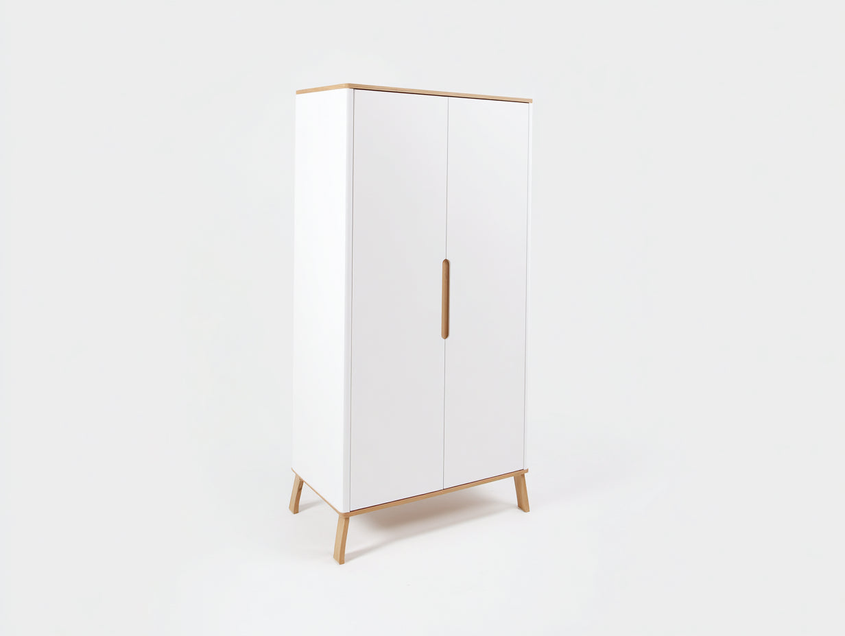 Armoire - Panneaux de bois - 100 x 55 x 190 cm - Blanc-Bois clair - Style scandinave