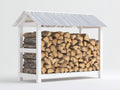 Abri à bûches - Bois - 150 x 60 x 135 cm - Blanc-Argent - Style ouvert à toit incliné