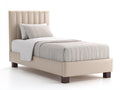 Lit simple - Similicuir - Bois - 212 x 105 x 112 cm - Beige crème-Marron foncé - Style contemporain