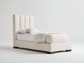 Lit simple - Similicuir - Bois - 214 x 106 x 115 cm - Beige clair-Marron foncé - Style contemporain