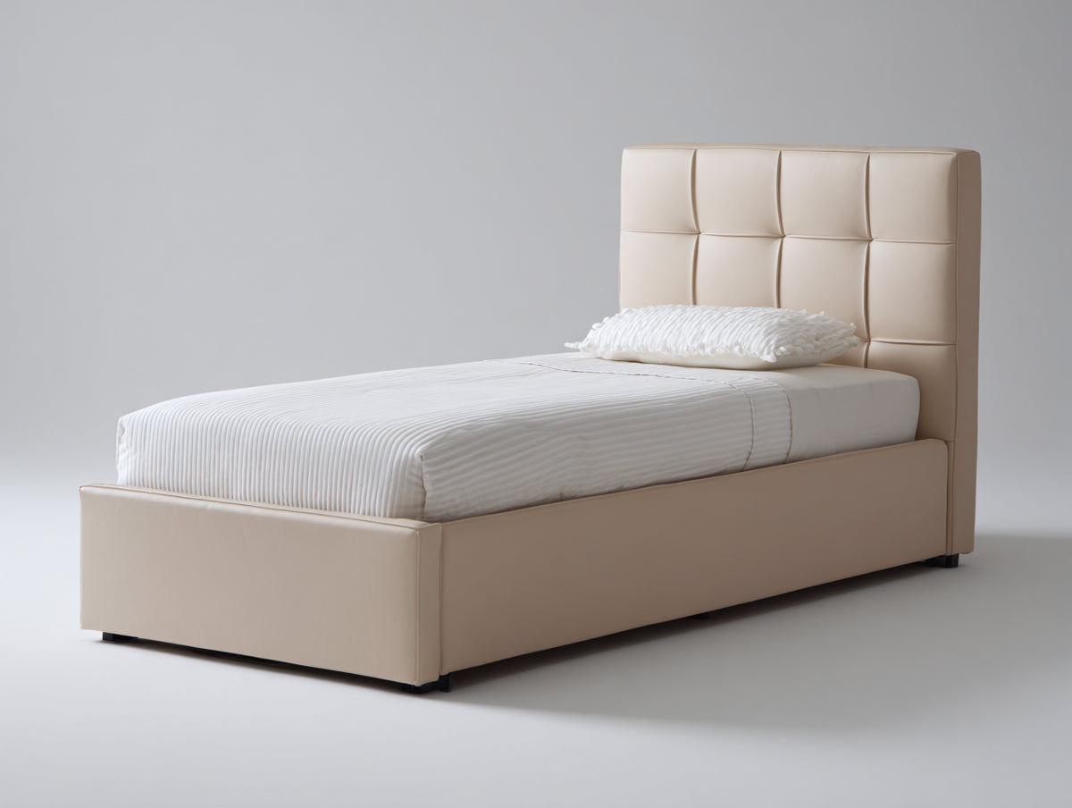 Lit simple - Similicuir - 215 x 105 x 110 cm - Beige clair - Style contemporain