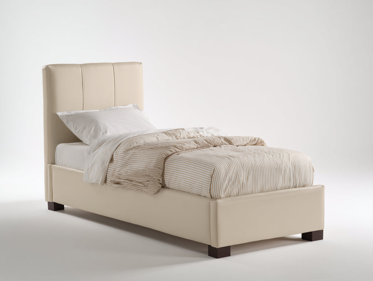 Lit simple - Similicuir - Bois - 213 x 106 x 110 cm - Beige clair-Marron foncé - Style moderne