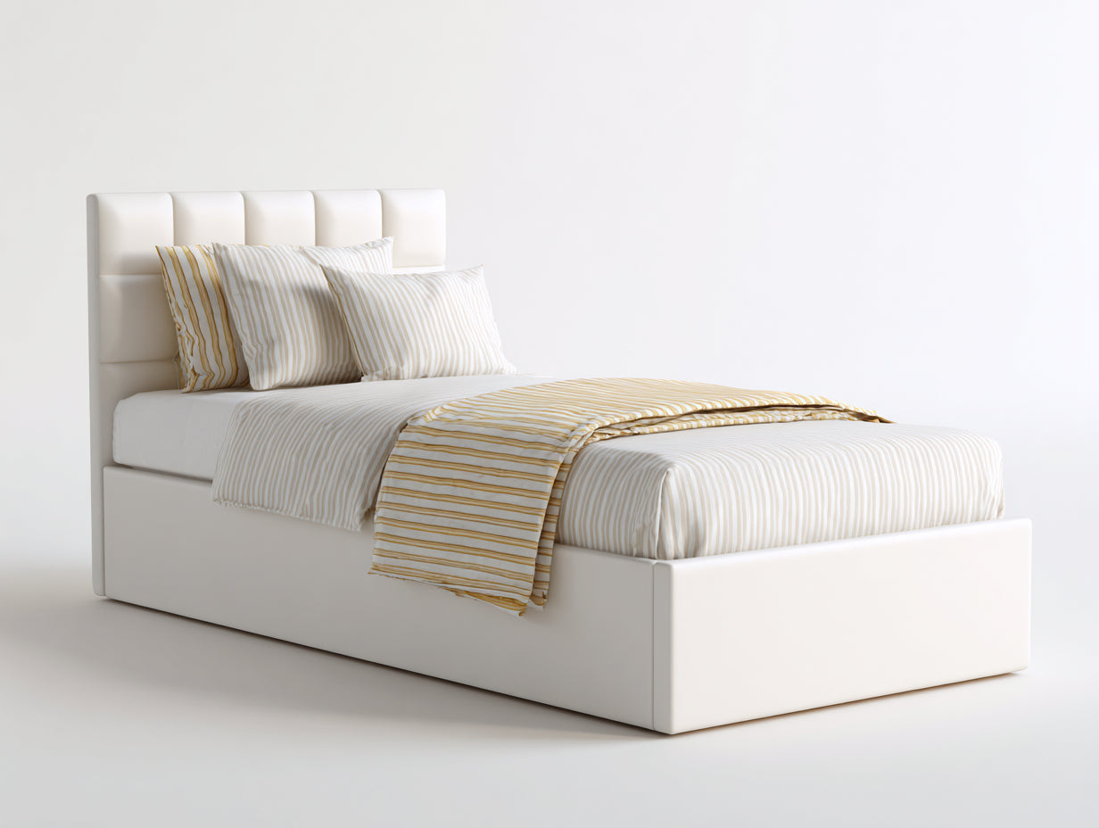 Lit simple - Similicuir - 213 x 106 x 100 cm - Blanc cassé - Style moderne