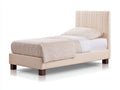 Lit simple - Tissu - Bois - 212 x 105 x 112 cm - Beige clair-Marron foncé - Style contemporain