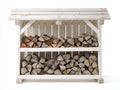 Abri à bûches - Bois - 145 x 55 x 135 cm - Blanc-Bois naturel - Style rustique à toit incliné