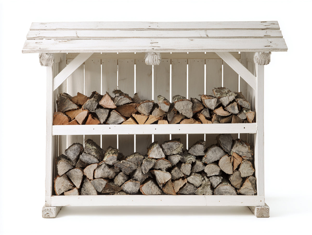 Abri à bûches - Bois - 145 x 55 x 135 cm - Blanc-Bois naturel - Style rustique à toit incliné