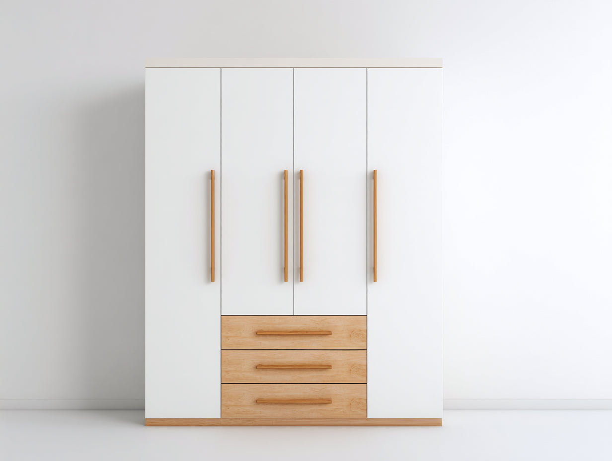 Armoire - Bois - 180 x 60 x 200 cm - Blanc-Bois clair - Style moderne