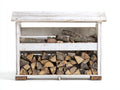 Abri à bûches - Bois - 125 x 50 x 110 cm - Blanc-Marron - Style rustique compact à toit incliné