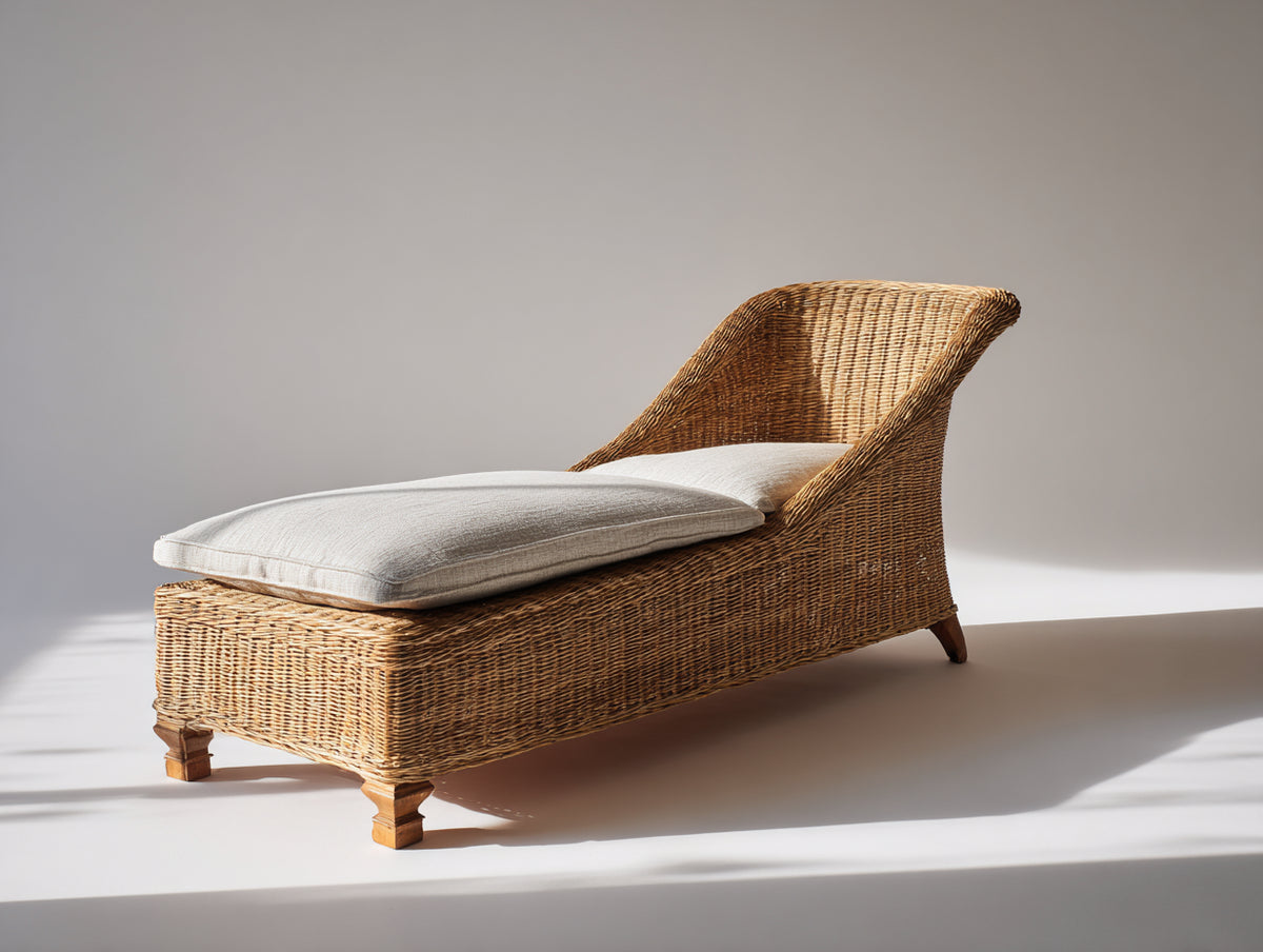 Bain de soleil - Fibre tressée-Bois - 180 x 70 x 85 cm - Marron naturel-Beige - Style artisanal