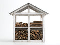 Abri à bûches - Bois - 130 x 55 x 160 cm - Blanc-Marron - Style rustique à toit à double pente