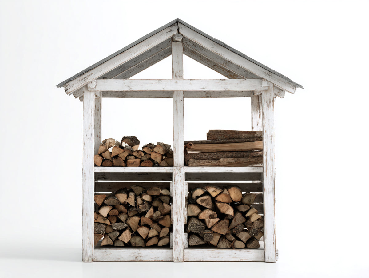 Abri à bûches - Bois - 130 x 55 x 160 cm - Blanc-Marron - Style rustique à toit à double pente