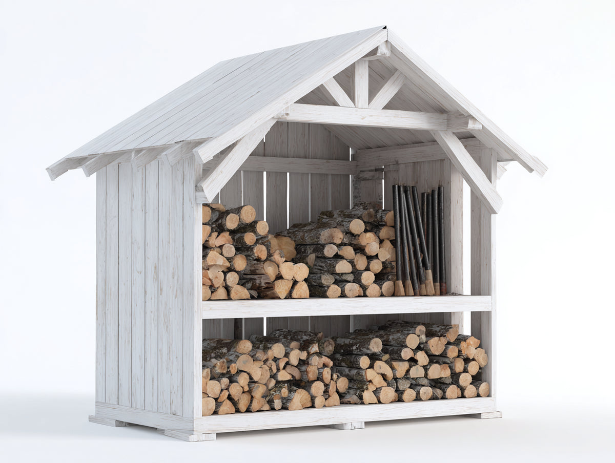 Abri à bûches - Bois - 170 x 80 x 180 cm - Blanc - Style cabane ouverte à toit à double pente