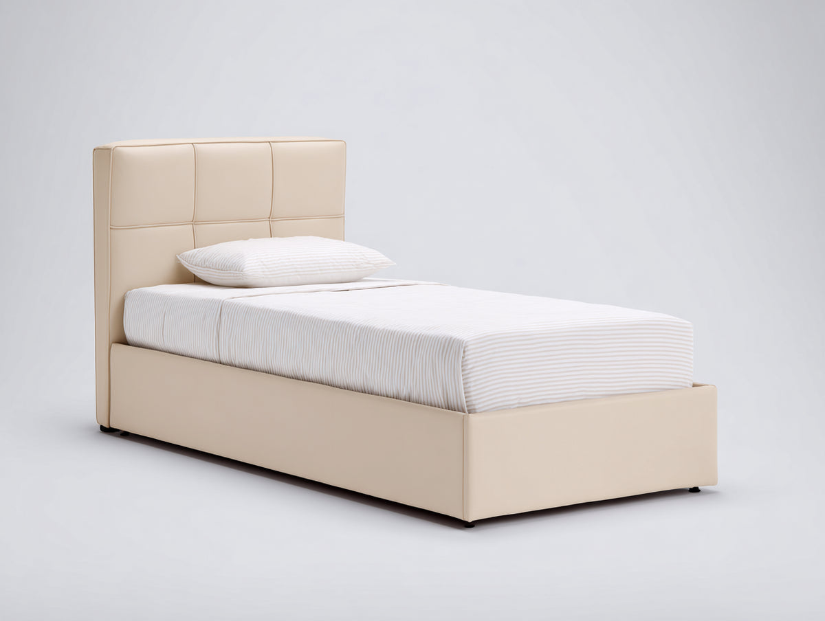 Lit simple - Similicuir - 215 x 105 x 100 cm - Beige clair - Style moderne