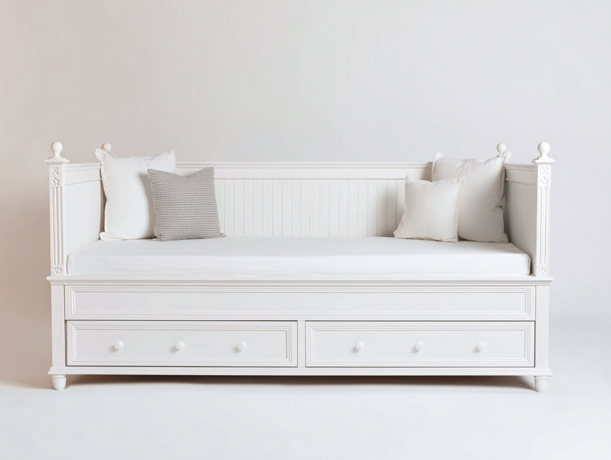 Canapé lit - Bois - Textile - 225 x 105 x 95 cm - Blanc - Style classique