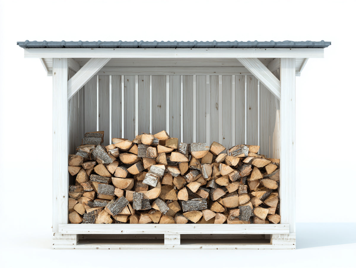 Abri à bûches - Bois - 180 x 70 x 150 cm - Blanc-Gris - Style ouvert avec toit monopente