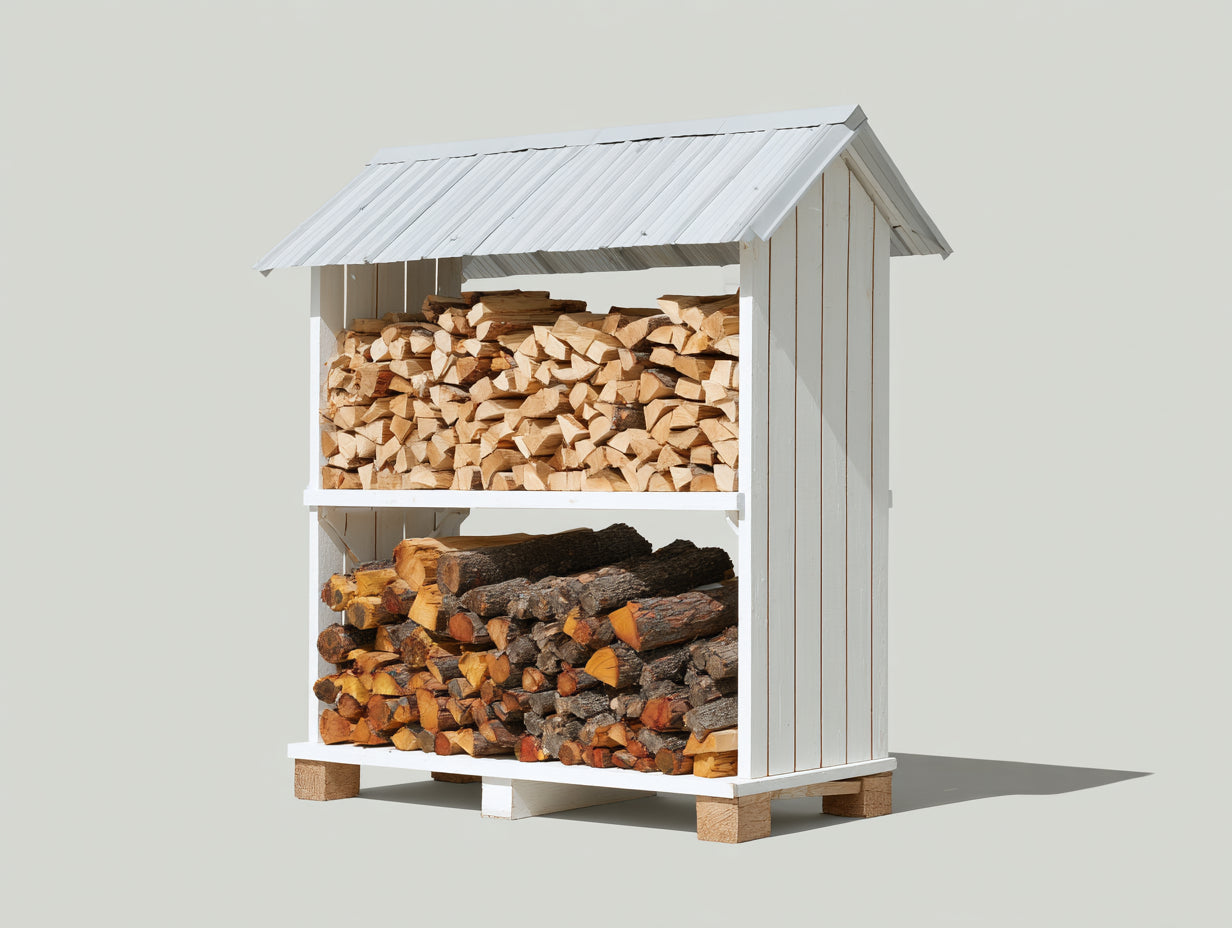 Abri à bûches - Bois - 125 x 60 x 175 cm - Blanc-Marron - Style vertical à toit à double pente