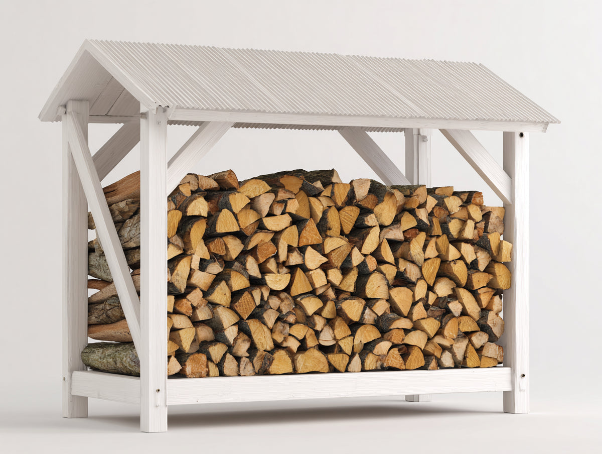 Abri à bûches - Bois - 160 x 65 x 145 cm - Blanc - Style ouvert avec toit à double pente