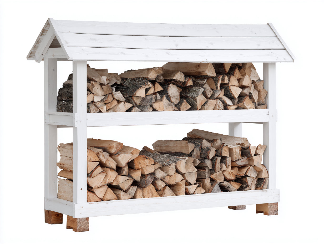 Abri à bûches - Bois - 155 x 60 x 145 cm - Blanc-Marron - Style rustique à toit à double pente