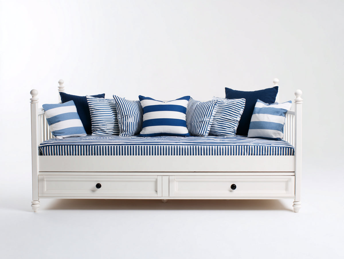 Canapé lit - Bois - Textile - 225 x 100 x 90 cm - Blanc - Style classique