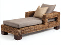 Bain de soleil - Fibre tressée-Bois-Textile - 190 x 80 x 82 cm - Marron-Grège - Style naturel