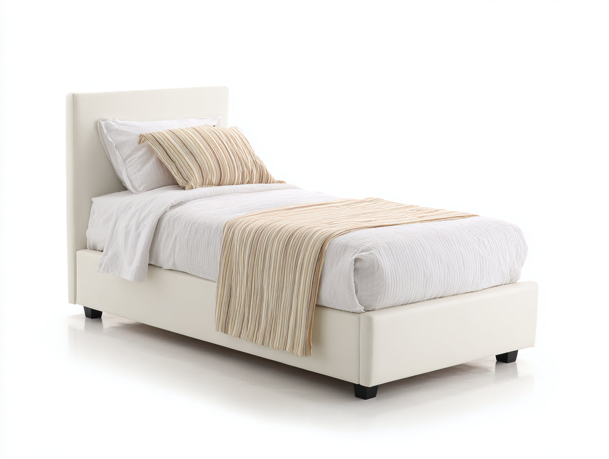 Lit simple - Similicuir - Bois - 212 x 105 x 98 cm - Blanc-Noir - Style minimaliste