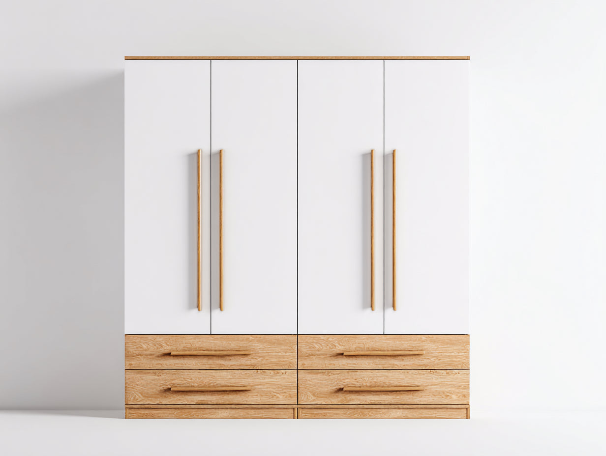 Armoire - Bois - 200 x 60 x 210 cm - Blanc-Bois clair - Style moderne